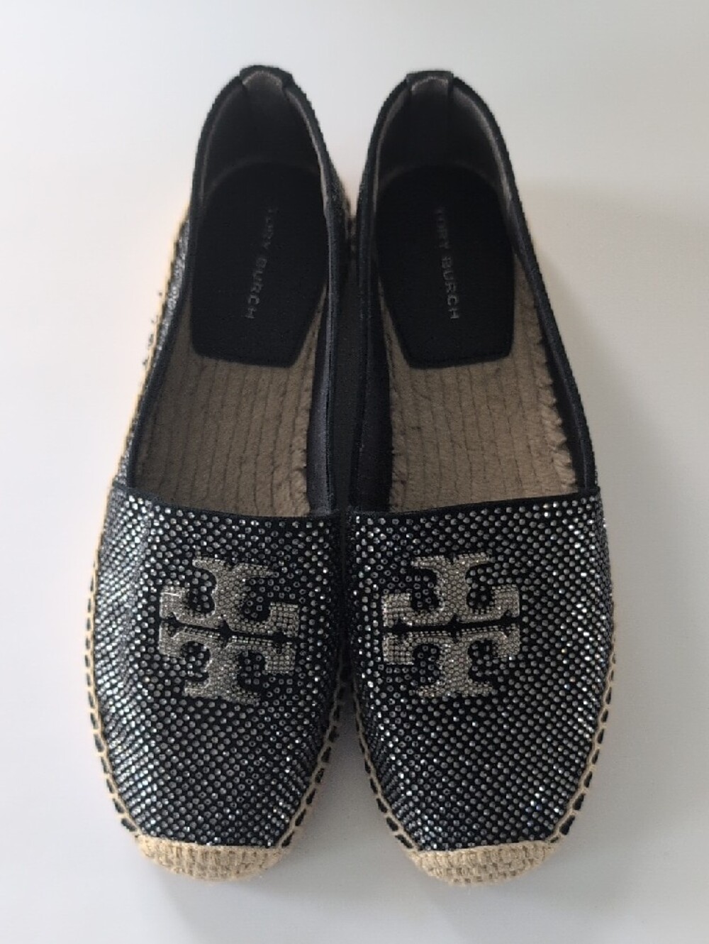 Tory Burch Black Crystal Logo Espadrille Flats - Picture 2 of 5